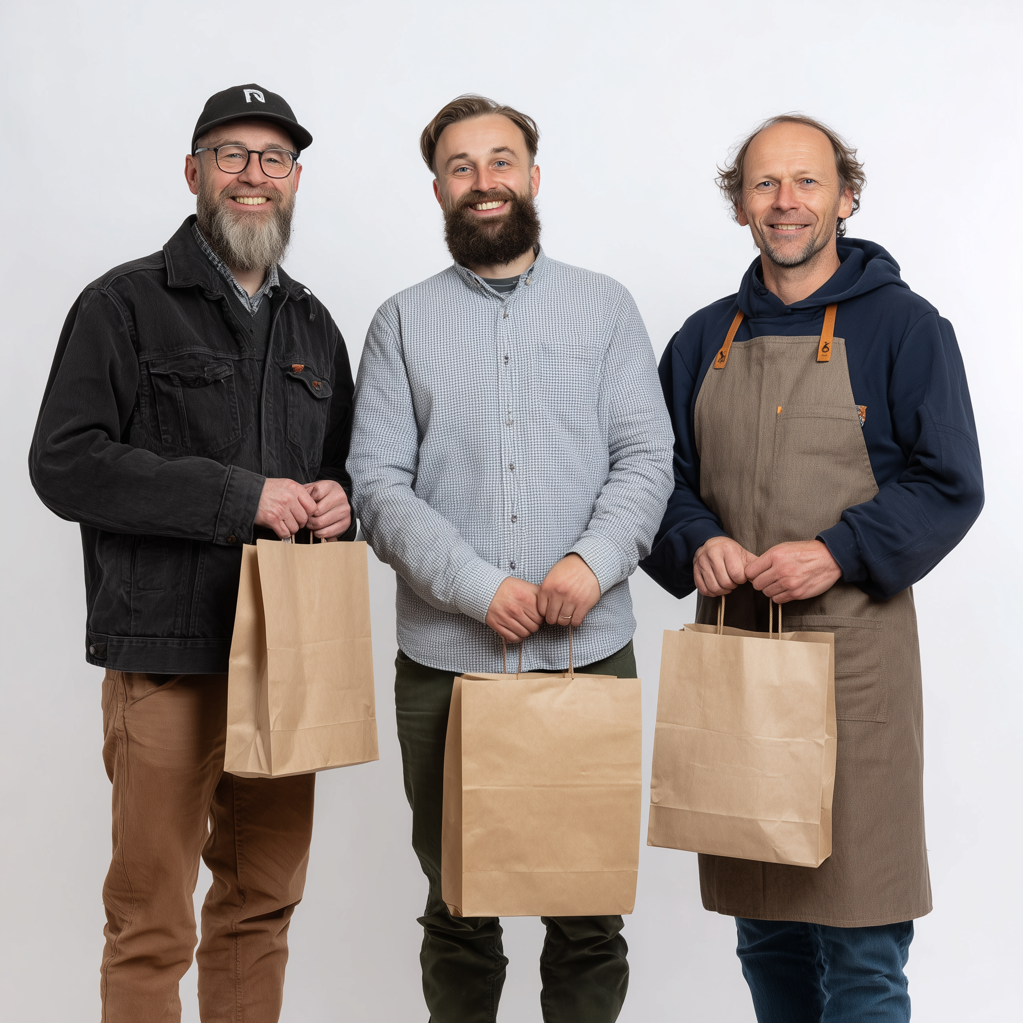 Gastronom und Einzelhändler mit  Tragetasche