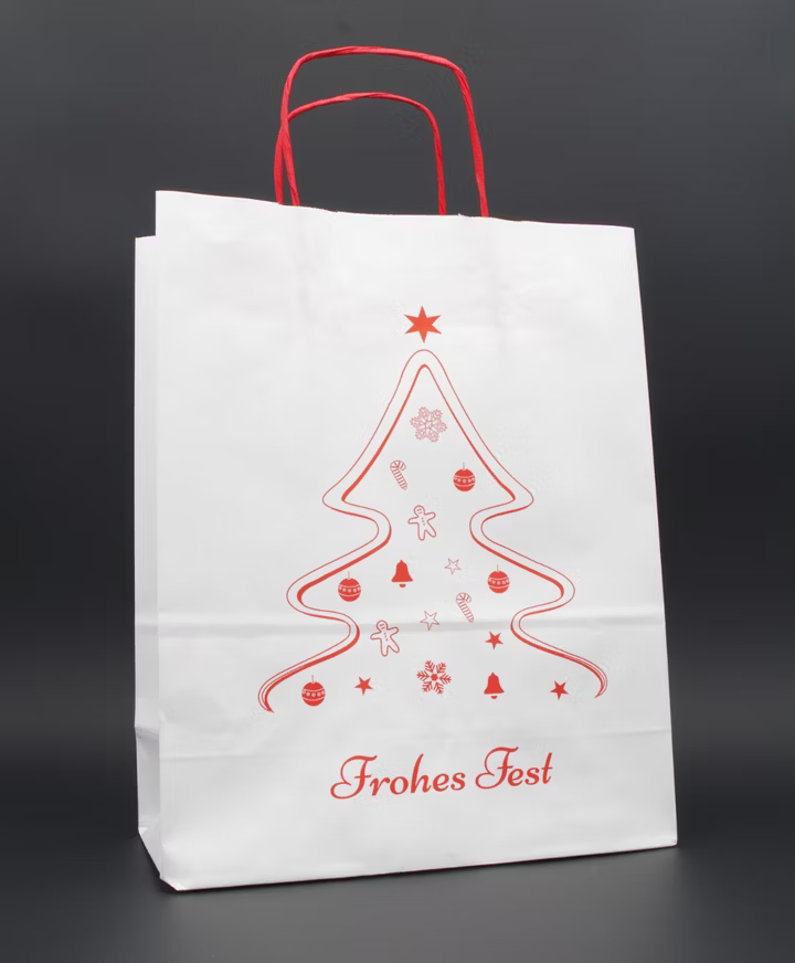 Weihnachtliche Tannen Papiertragetasche Weiß 26 + 12 × 34 cm (250 Stück)