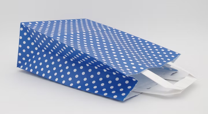 Papiertragetasche Dunkelblau mit weißen Punkten 18 + 8 × 22 cm (250 Stück)