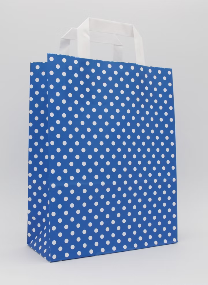 Papiertragetasche Dunkelblau mit weißen Punkten 22 + 10 × 28 cm (250 Stück)