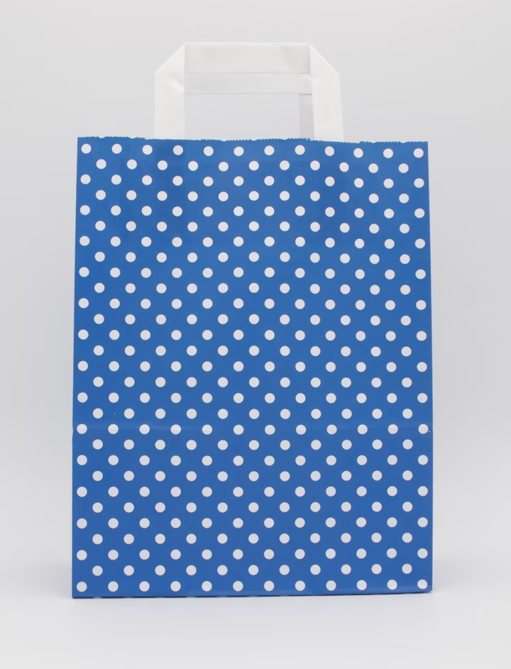 Papiertragetasche Dunkelblau mit weißen Punkten 18 + 8 × 22 cm (250 Stück)