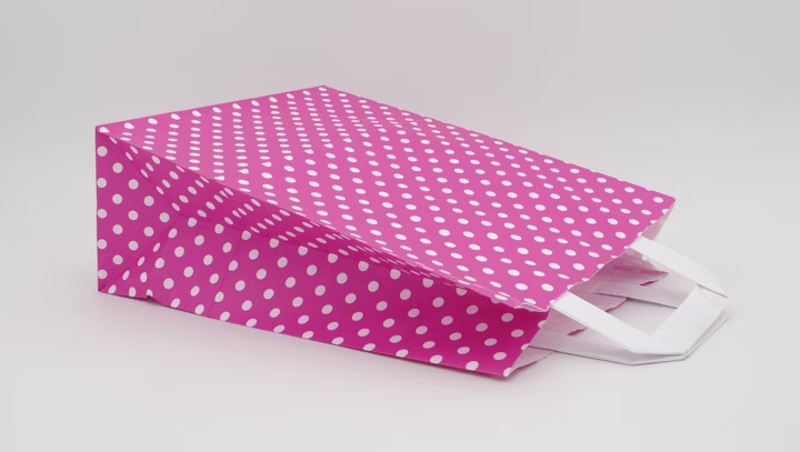 Papiertragetasche Pink mit weißen Punkten 22 + 10 × 28 cm (250 Stück)