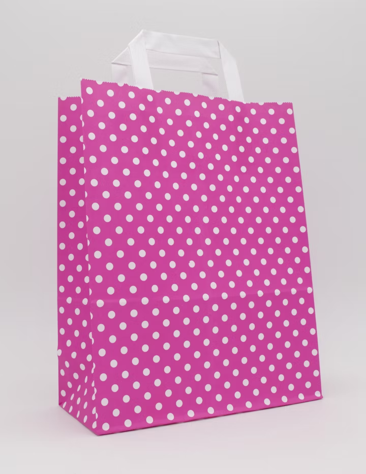 Papiertragetasche Pink mit weißen Punkten 22 + 10 × 28 cm (250 Stück)