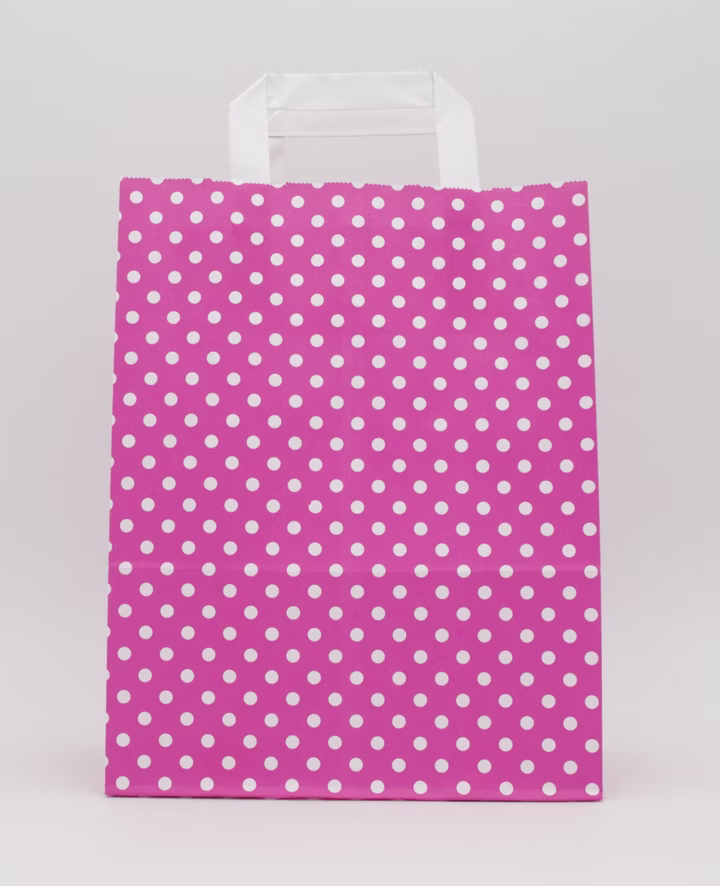 Papiertragetasche Pink mit weißen Punkten 22 + 10 × 28 cm (250 Stück)