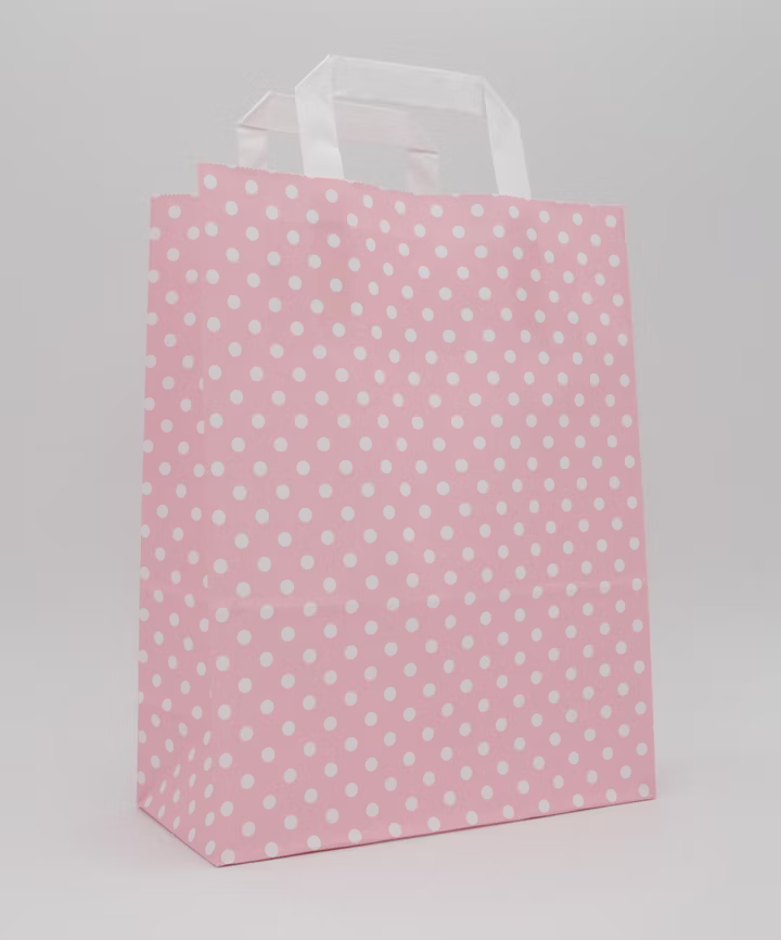 Papiertragetasche Rosa mit weißen Punkten 18 + 8 × 22 cm (250 Stück)