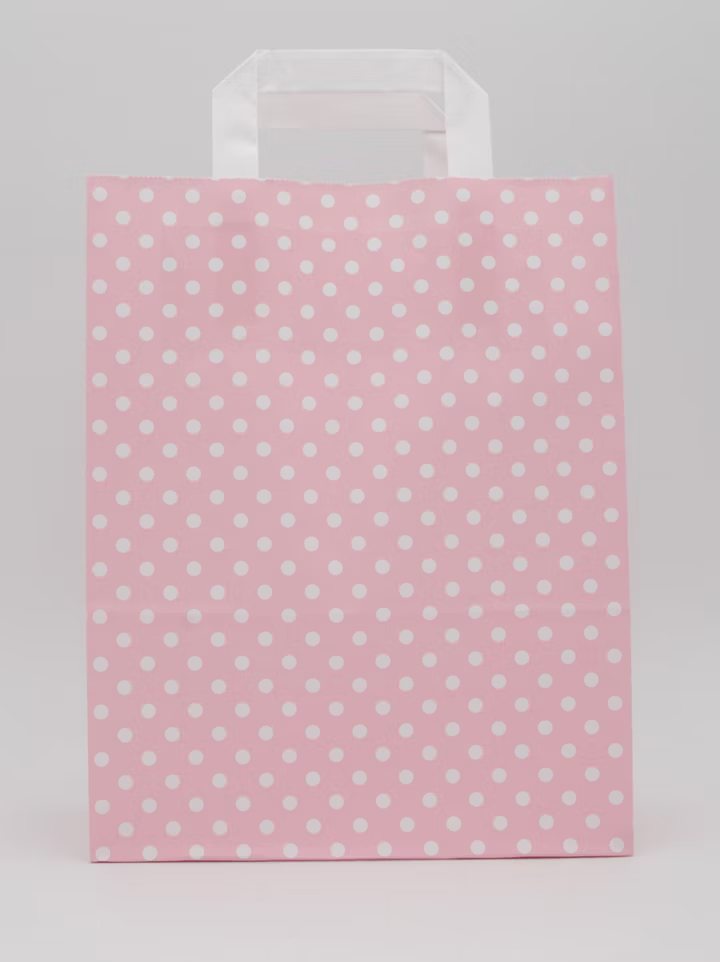 Papiertragetasche Rosa mit weißen Punkten 18 + 8 × 22 cm (250 Stück)