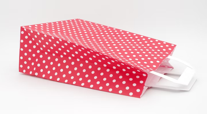 Papiertragetasche Rot mit weißen Punkten 22 + 10 × 28 cm (250 Stück)
