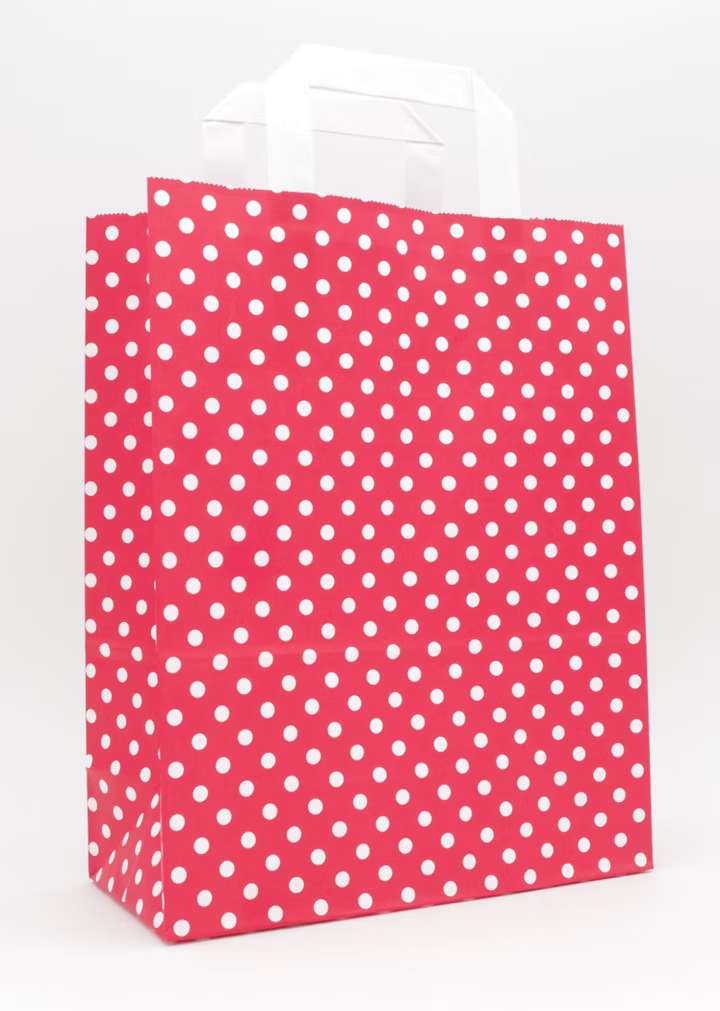 Papiertragetasche Rot mit weißen Punkten 22 + 10 × 28 cm (250 Stück)