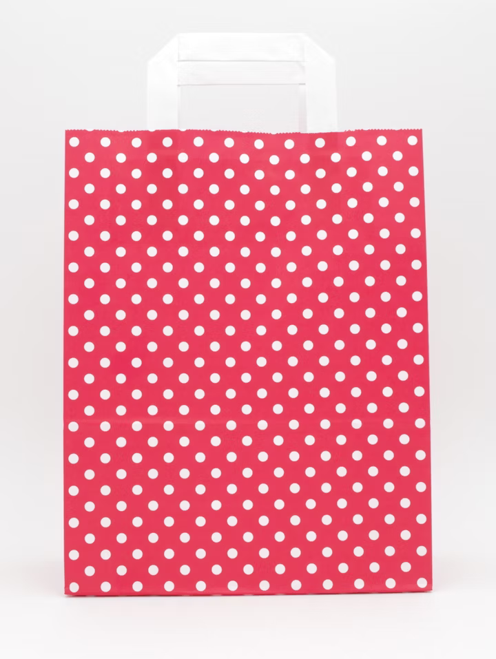 Papiertragetasche Rot mit weißen Punkten 22 + 10 × 28 cm (250 Stück)