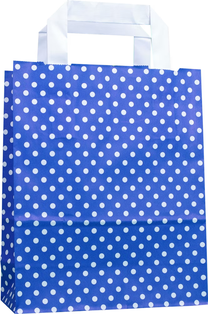 Papiertragetasche Dunkelblau mit weißen Punkten 18 + 8 × 22 cm (250 Stück)