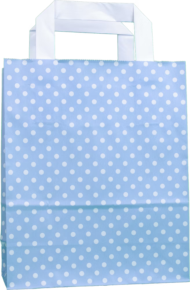 Papiertragetasche Hellblau mit weißen Punkten 22 + 10 × 28 cm (250 Stück)