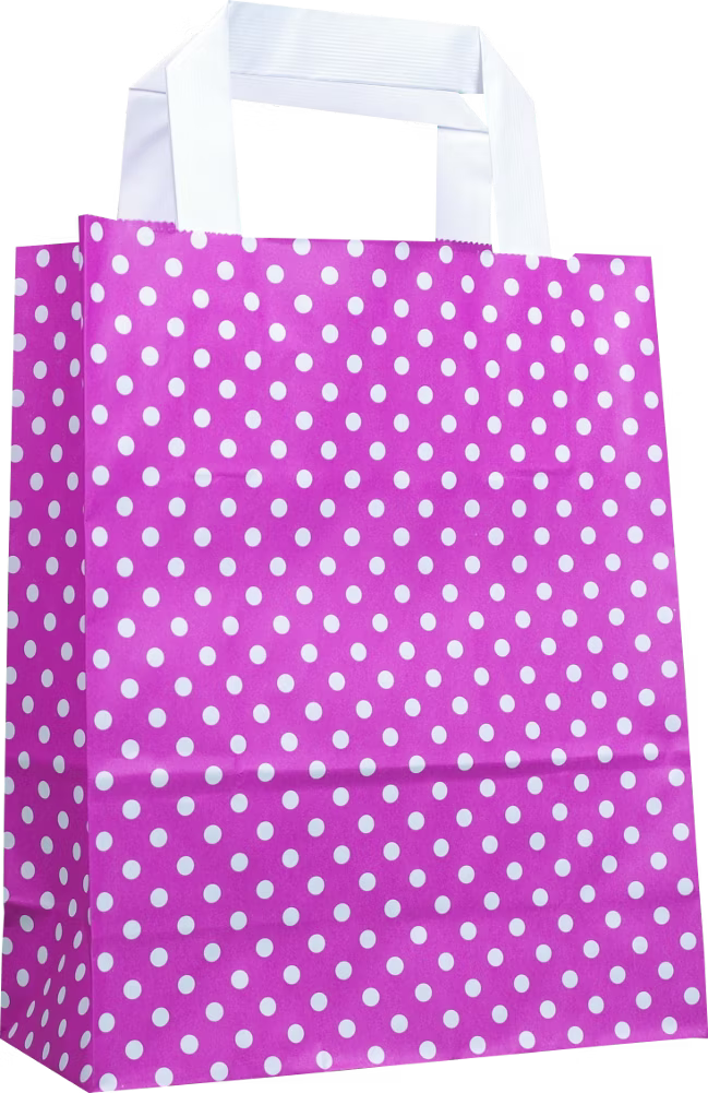 Papiertragetasche Pink mit weißen Punkten 22 + 10 × 28 cm (250 Stück)