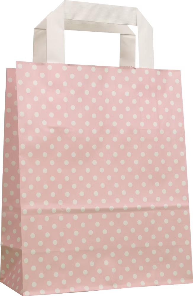 Papiertragetasche Rosa mit weißen Punkten 18 + 8 × 22 cm (250 Stück)
