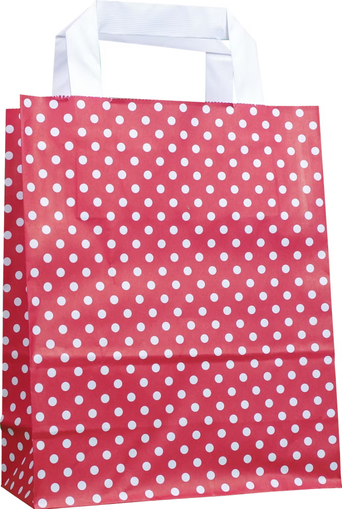 Papiertragetasche Rot mit weißen Punkten 22 + 10 × 28 cm (250 Stück)