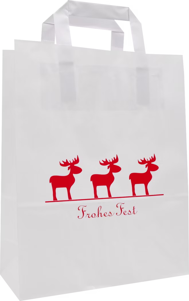 Weihnachtliche Elch Papiertragetasche Weiß 22 + 10 × 28 cm (250 Stück)