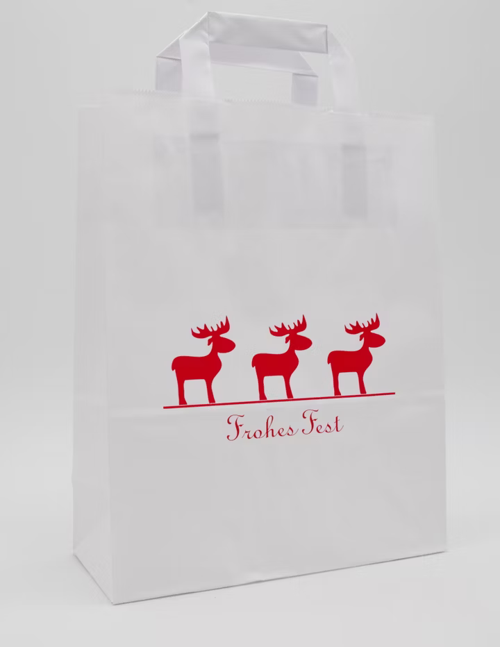 Weihnachtliche Elch Papiertragetasche Weiß 22 + 10 × 28 cm (250 Stück)