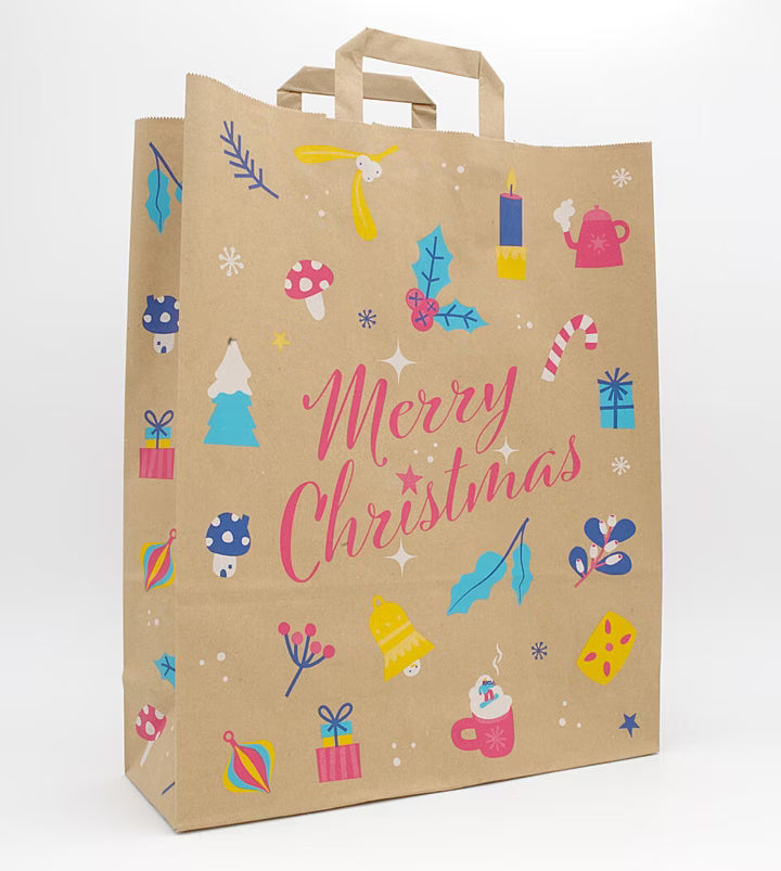 Merry Christmas Papiertragetasche Braun 32 + 12 × 40 cm (250 Stück)