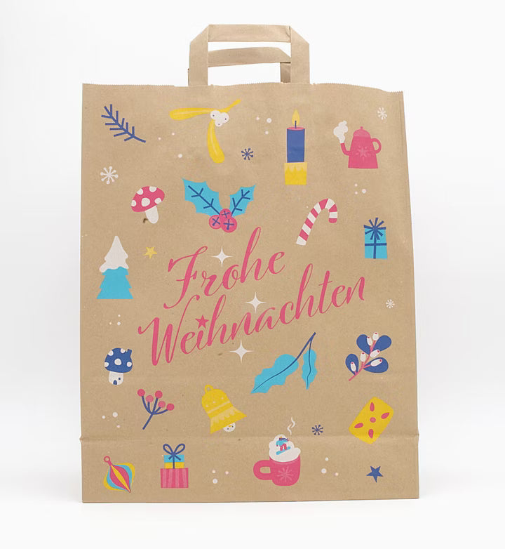 Merry Christmas Papiertragetasche Braun 22 + 10 × 28 cm (250 Stück)