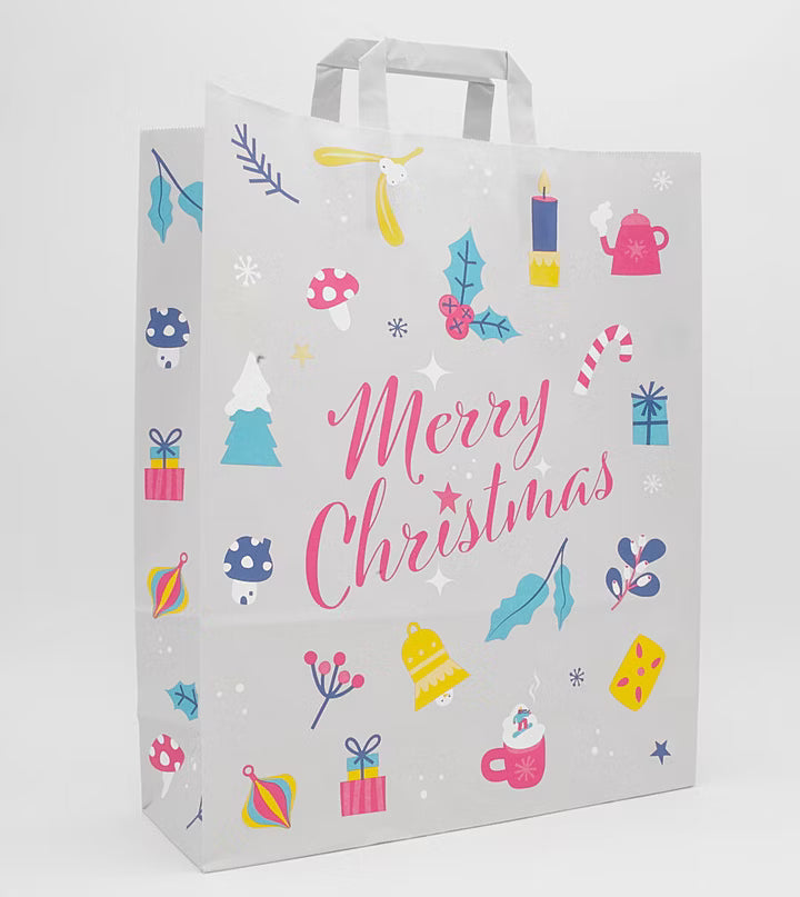 Merry Christmas Papiertragetasche Grau 32 + 12 × 40 cm (250 Stück)