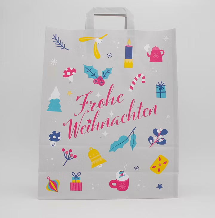 Merry Christmas Papiertragetasche Grau 32 + 12 × 40 cm (250 Stück)