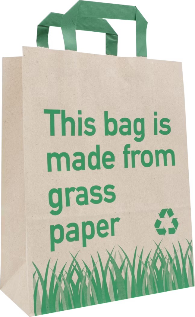 GRASPapiertragetasche grüne Henkel + Aufdruck 32 + 12 × 40 cm (250 Stück)