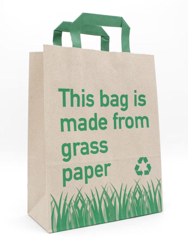 GRASPapiertragetasche grüne Henkel + Aufdruck 32 + 12 × 40 cm (250 Stück)