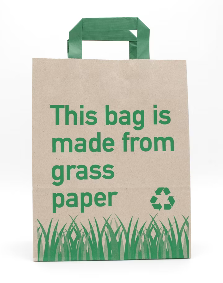 GRASPapiertragetasche grüne Henkel + Aufdruck 32 + 12 × 40 cm (250 Stück)