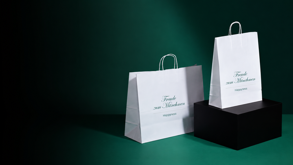 Papiertragetasche und Papiertüte mit Kordel Freude zum Mitnehmen