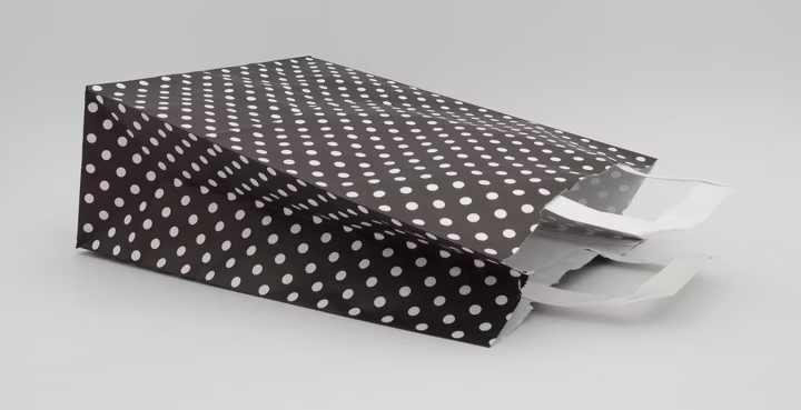 Papiertragetasche Schwarz mit weißen Punkten 22 + 10 × 28 cm (250 Stück)
