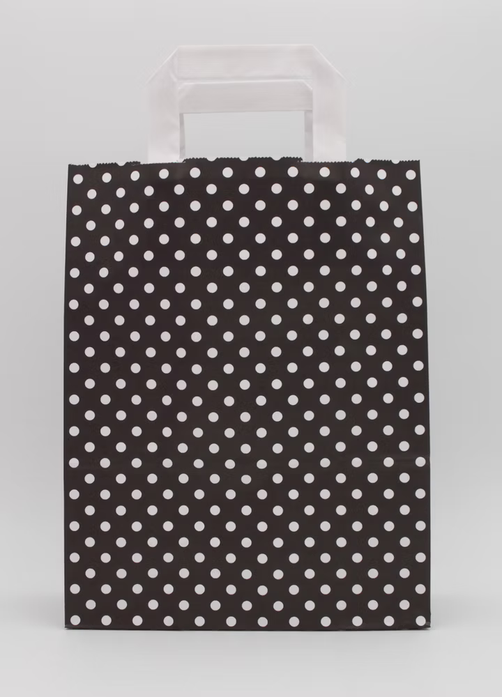 Papiertragetasche Schwarz mit weißen Punkten 22 + 10 × 28 cm (250 Stück)