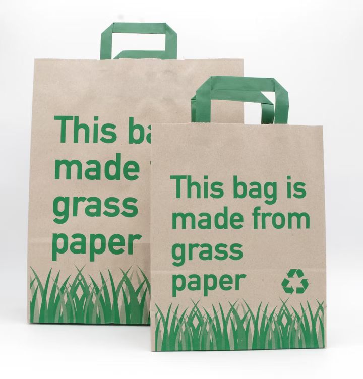 GRASPapiertragetasche grüne Henkel + Aufdruck 32 + 12 × 40 cm (250 Stück)