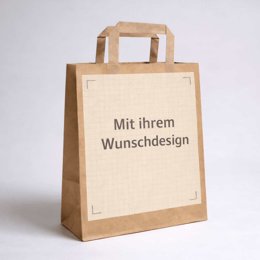 Individuell bedruckbaren braunen Papiertragetaschen mit Flachhenkel