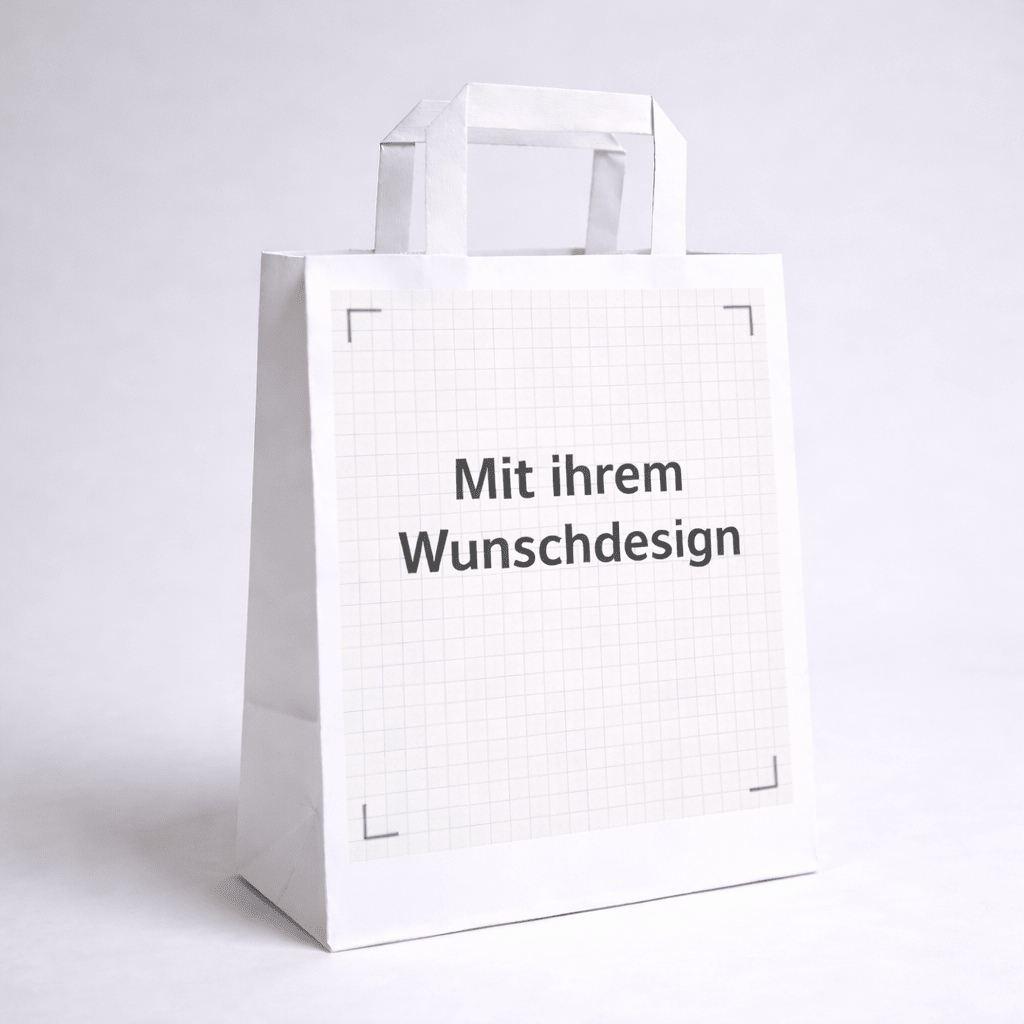 Individuell bedruckbaren weißen Papiertragetaschen mit Flachhenkel