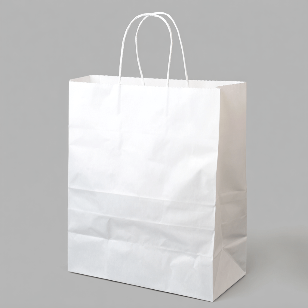 Papiertragetasche Weiß 18 + 8 × 24 cm (300 Stück) mit gedrehter Kordel